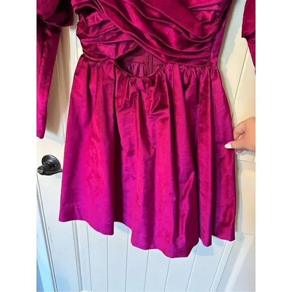 Alemais Rosario Mini Fuchsia Velvet Puff Sleeve Dress Women’s US Size 2 - Picture 10 of 15